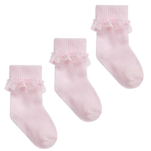 Baby Girls Pink Frilly Ankle Socks 3 Pack