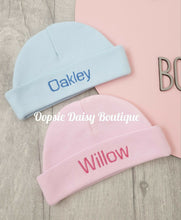 Load image into Gallery viewer, Personalised Baby Hat Soft Cotton  Newborn &amp; 0/3mth