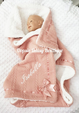 Personalised Dusky Pink Baby Blanket Supersoft Cosy Sherpa Back