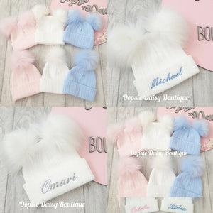 Personalised Hats Girls Boys Lovely Knitted Pom Pom Hats Size upto 6yrs