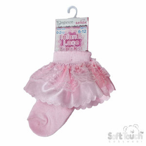 Baby Girls Frilly Ankle Socks Ribbon & Satin Lace