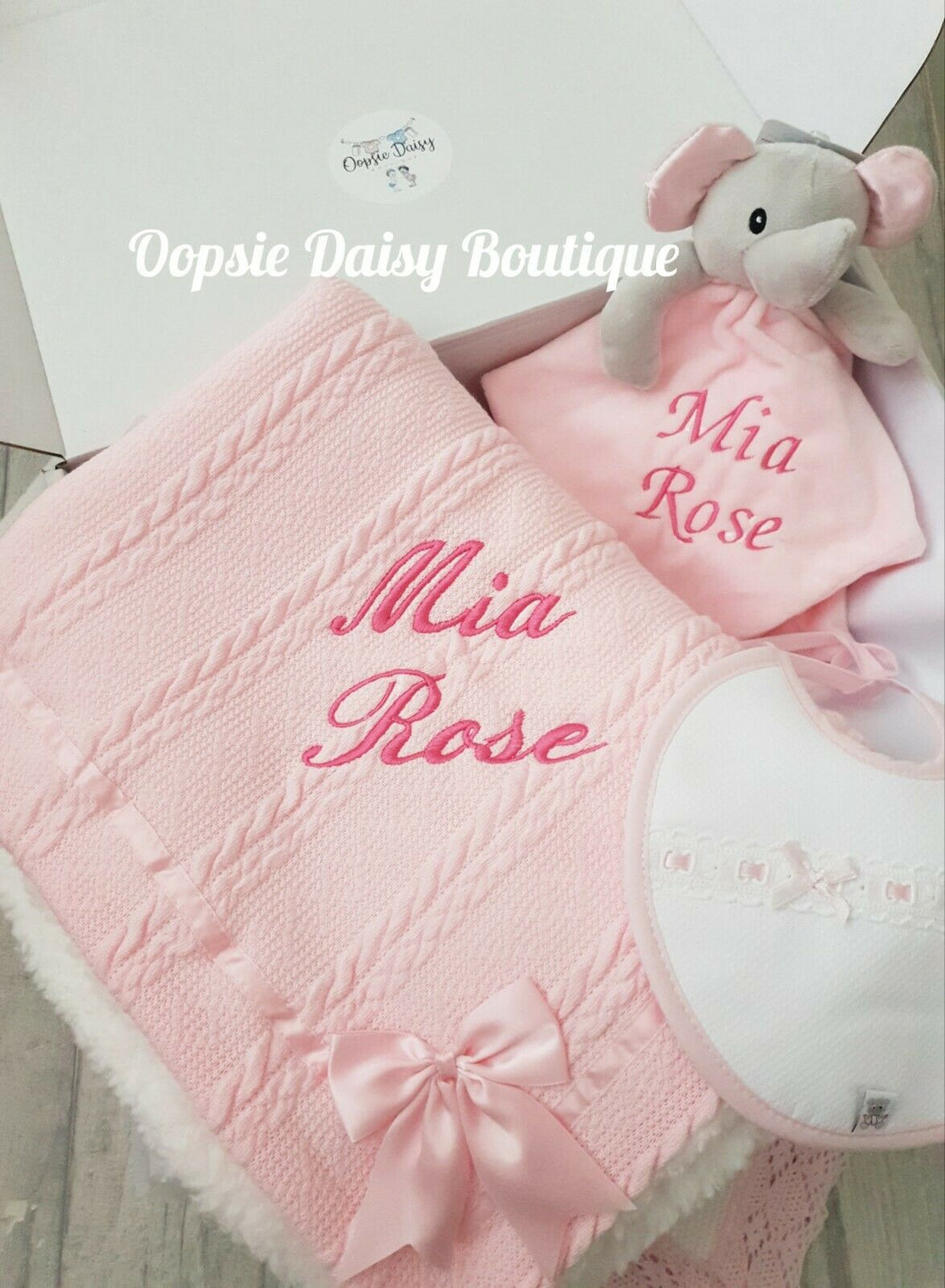 Personalised Blanket & Elephant Comforter,Bib, 3 Piece Set