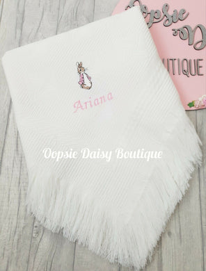 Personalised Flopsy Bunny Baby Shawl Peter Rabbit Blanket