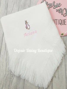 Personalised Flopsy Bunny Baby Shawl Peter Rabbit Blanket