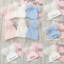 Load image into Gallery viewer, Personalised Hats Girls Boys Lovely Knitted Pom Pom Hats Size upto 6yrs