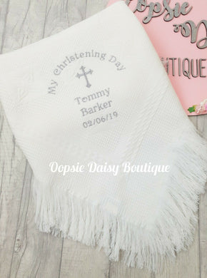 Personalised Christening Day Shawl Blanket