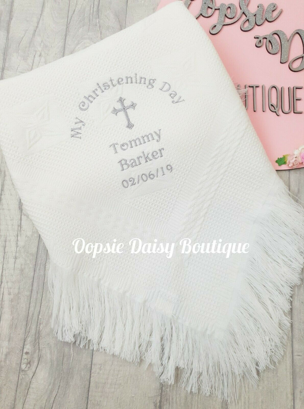 Personalised Christening Day Shawl Blanket