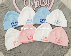 Baby Cotton Hat I Love Mummy Daddy Hat Size Newborn