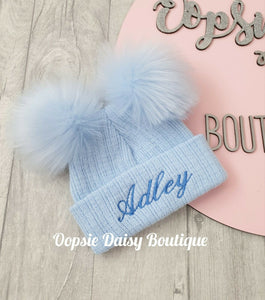 Personalised Hats Girls Boys Lovely Knitted Pom Pom Hats Size upto 6yrs