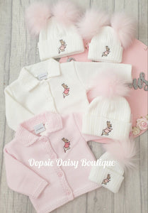 Baby Knitted Hats Boys Girls Peter Rabbit Pom Pom Hats Size 0-6yrs