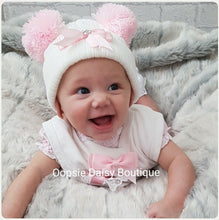 Load image into Gallery viewer, Knitted Double Pom Pom Ribbon Hats (NB-12M) - Oopsie Daisy Baby Boutique