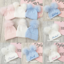 Load image into Gallery viewer, Personalised Hats Girls Boys Lovely Knitted Pom Pom Hats Size upto 6yrs