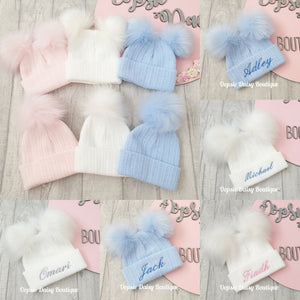 Personalised Hats Girls Boys Lovely Knitted Pom Pom Hats Size upto 6yrs