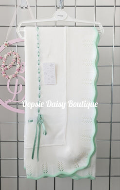 Mint Green Trim Knitted Ribbon Blanket Shawl