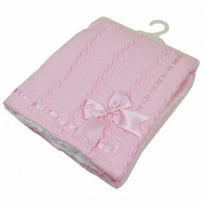 Baby Knitted Ribbon Blanket Cosy Sherpa Back