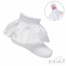 Load image into Gallery viewer, Baby Girls Frilly Ankle Socks Ribbon &amp; Satin Lace