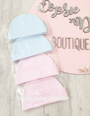 Baby Soft Cotton Pink Blue Hats x 2 pack