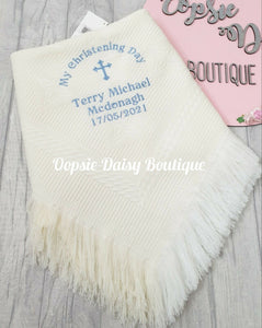 Cream/Ivory Personalised Christening Shawl Blanket