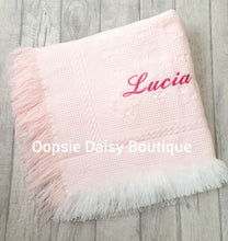 Load image into Gallery viewer, Personalised Baby Shawl Blanket - Extra Wording - Christening Shawl