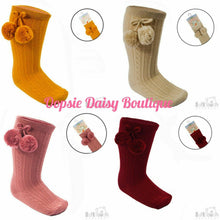Load image into Gallery viewer, Knee High Pom Pom Socks Romany Spanish Style 0-24mth