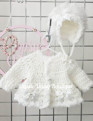 Baby Girls Crochet Cardigan & Bonnet Sets Size 0-3mth