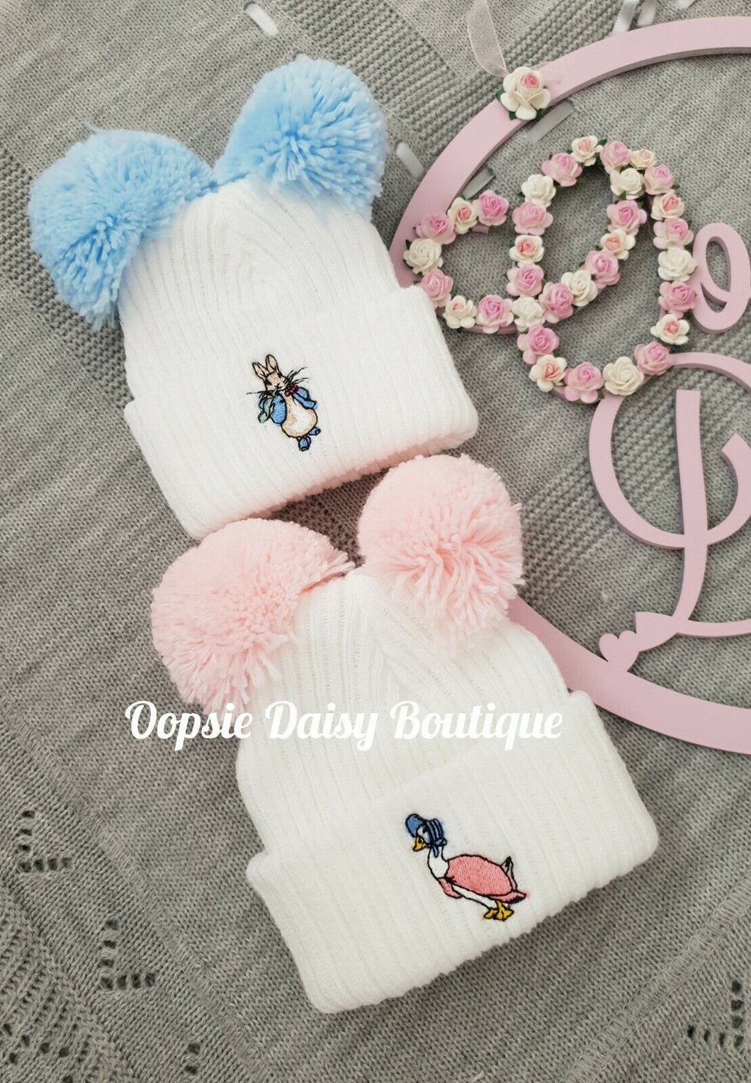 Baby Knitted Pom Pom Hat Peter Rabbit Jemima Boy Girl Size Newborn