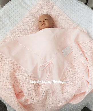 Pink Spanish Knitted Ribbon Blanket Shawl