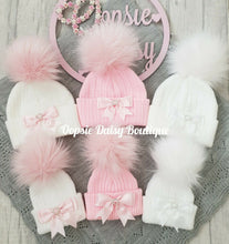 Load image into Gallery viewer, Baby Girls Lovely Knitted Pom Pom Hats with Ribbon