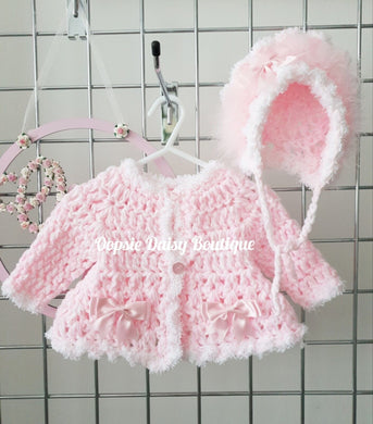 Crochet Cardigan & Bonnet Sets Size 0-3mth