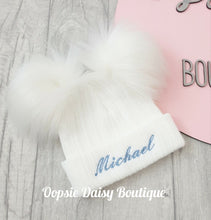 Load image into Gallery viewer, Personalised Hats Girls Boys Lovely Knitted Pom Pom Hats Size upto 6yrs