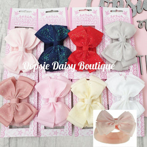 Baby Headband Ribbon Bow Sparkle Headbands 0-12mths