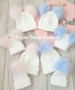 Baby Knitted Hats Boys Girls Pom Pom Hats Sizes Newborn upto 6yrs