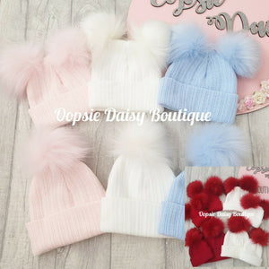 Baby Girls & Boys Lovely Knitted Pom Pom Hats Size Newborn & 3-12 Months