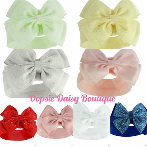 Baby Headband Ribbon Bow Sparkle Headbands 0-12mths