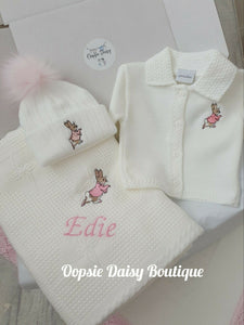 Personalised Peter Rabbit Baby Shawl Gift Box Set , Size 3-6mth