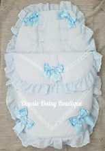 Load image into Gallery viewer, Baby Boys Blue Luxury Large Ribbon Foot Muff Cosy Toes Pram Nest