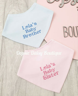 Personalised Baby Brother Baby Sister Bandana Bibs
