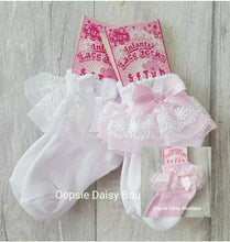 Load image into Gallery viewer, Baby Girls Frilly Ribbon &amp; Lace Ankle Socks