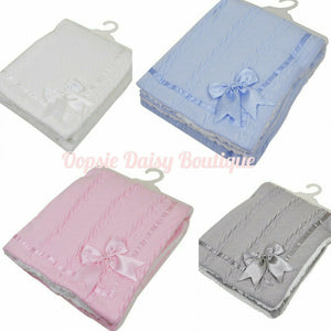 Baby Knitted Ribbon Blanket Cosy Sherpa Back