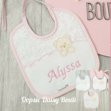 Load image into Gallery viewer, Personalised Spanish Teddy Bib With Towelling Back
