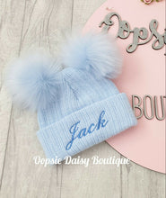 Load image into Gallery viewer, Personalised Hats Girls Boys Lovely Knitted Pom Pom Hats Size upto 6yrs