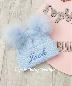 Personalised Hats Girls Boys Lovely Knitted Pom Pom Hats Size upto 6yrs