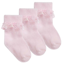 Load image into Gallery viewer, Baby Girls Pink Frilly Ankle Socks 3 Pack