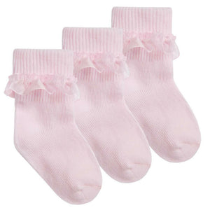 Baby Girls Pink Frilly Ankle Socks 3 Pack