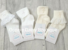 Load image into Gallery viewer, Christening Socks Baby Boys &amp; Girls Beautiful Quality Embroidered Cross Socks