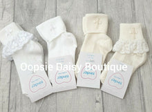 Load image into Gallery viewer, Christening Socks Baby Boys &amp; Girls Beautiful Quality Embroidered Cross Socks
