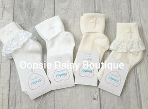 Christening Socks Baby Boys & Girls Beautiful Quality Embroidered Cross Socks