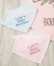 Load image into Gallery viewer, Personalised Baby Brother Baby Sister Bandana Bibs