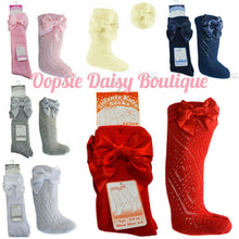 Load image into Gallery viewer, Girls Pelerine Knee High Socks With Ribbons 0-6 Years