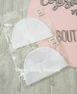 Baby Soft Cotton White Hats x 2 pack